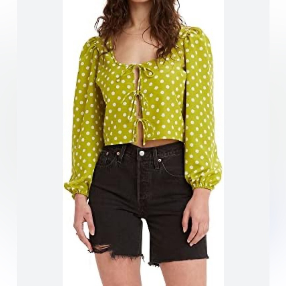 Levi's womens Embry Tie Blouse in Sweet Daisy Split Pea size small